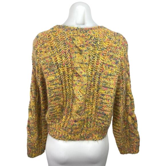Pull&Bear Yellow Multicolor Crew Neck Long Sleeve Pullover Sweater Top Size M - Picture 2 of 3